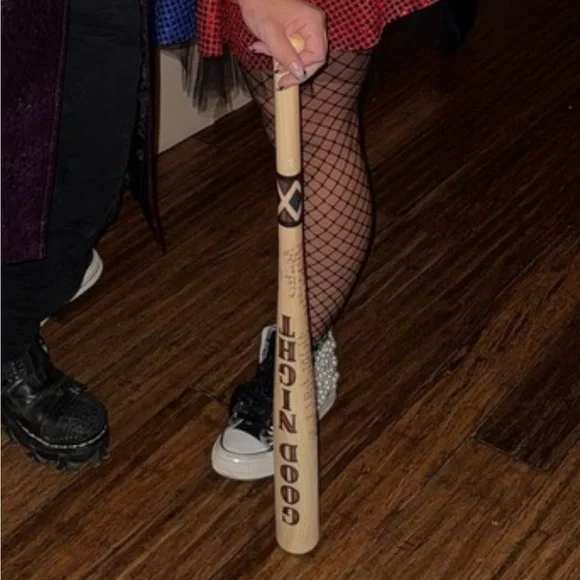 Harley Quinn Studded Black Belt, Bracelet, Choker, and bat - Picture 2 of 2